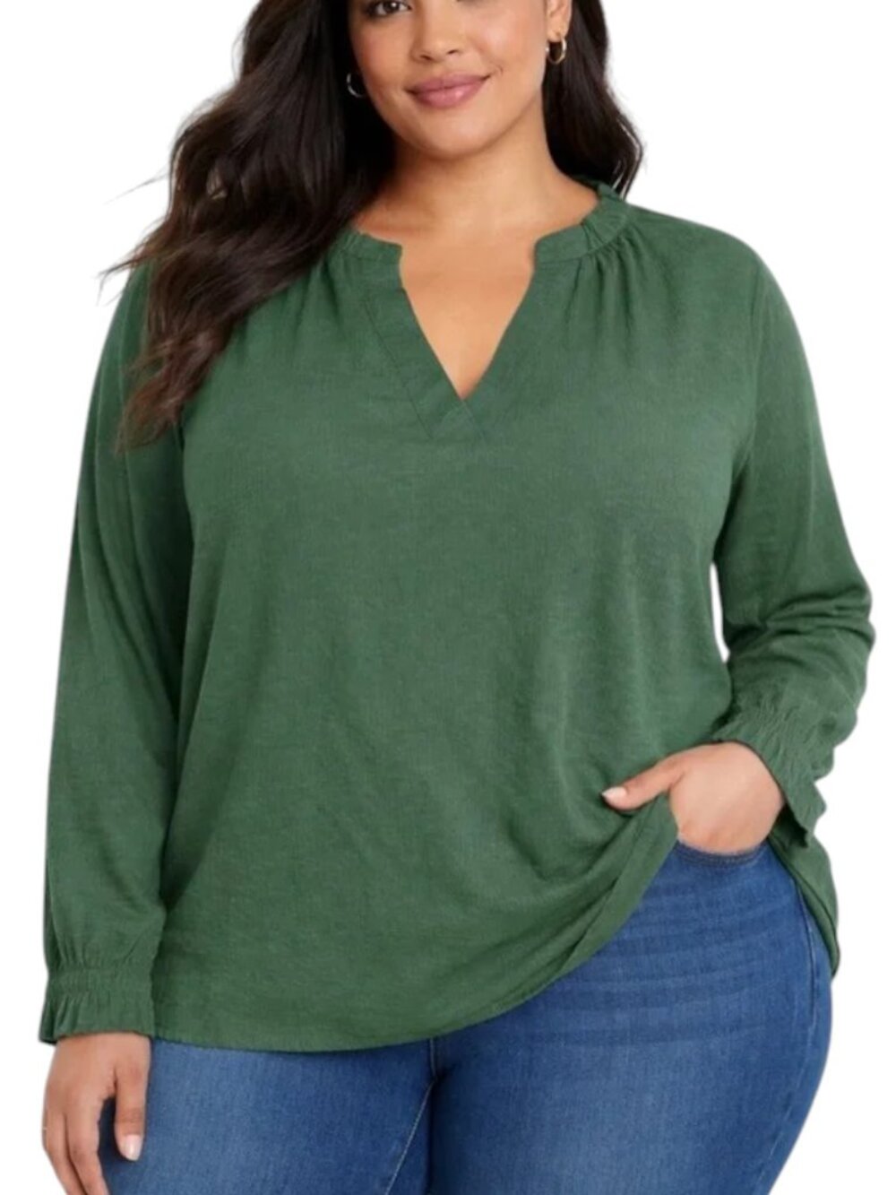 NEW Penningtons Green Ruffle with Vneck Neckline Button Down Top